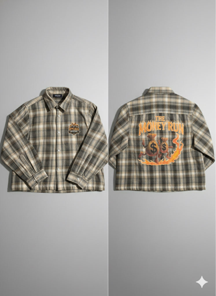 PLAID MONEY RUN CROPPED BUTTON UP